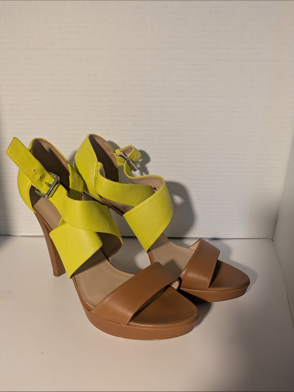 Longchamp Yellow and Brown Leather Strappy High Heels